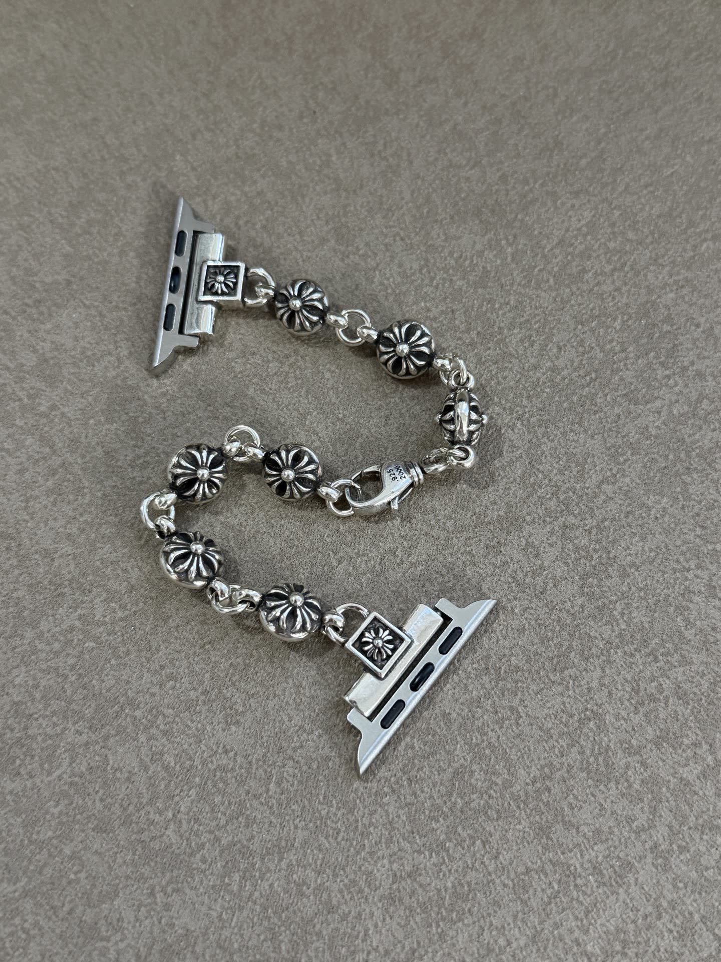 Chrome Hearts Silver Watch Band with Decorative Beads